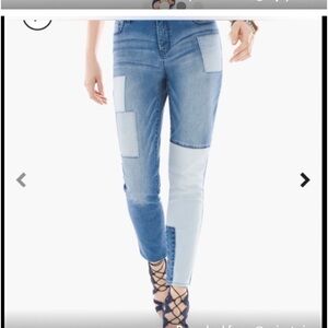 Chico’s so slimming girlfriend ankle patchwork denim jeans size 2.5P or 14P